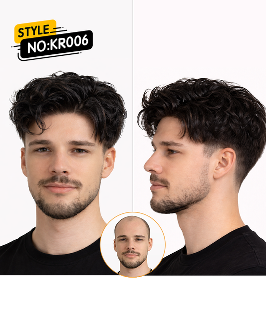 Men’s Curly Hair System – Lace Front PU Base | Pre-Cut Ready to Wear Toupee Natural Hairline Breathable
