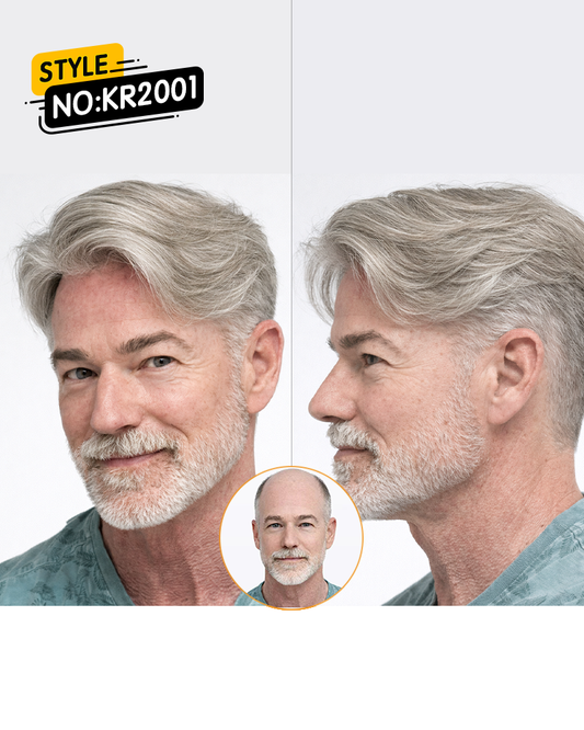 Men’s Gray Hair System – Side Part Style | Lace Front Natural Hairline Pre-Cut Salt & Pepper Toupee