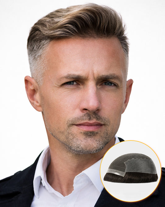 Pre-Cut Breathable Hair System Classic Men’s Toupee Natural Hairline Lace Front