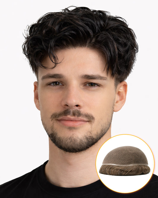 Men’s Curly Hair System Full Lace Front Hair Base Pre-Cut Hairstyle Ready to Wear Men Toupee Natural Hairline KR006