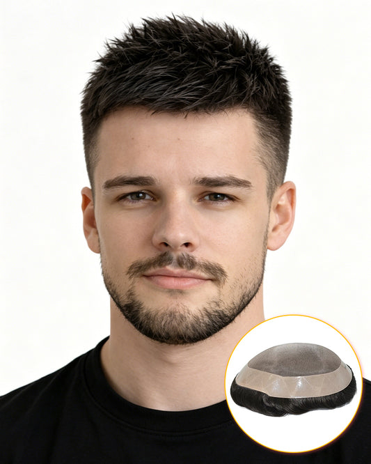 Ultra Fine Mono Base | Pre-Cut Ready to Wear Toupee Easy Apply Natural Look Men’s Buzz Cut Hair System