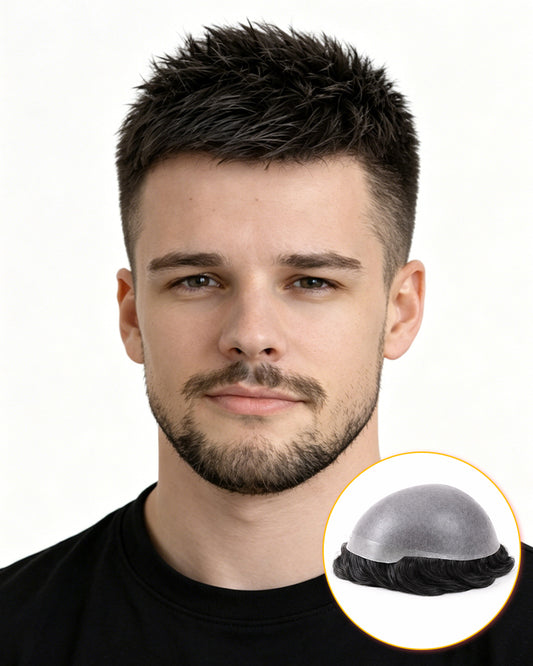 Men's Buzz Cut Hair System - 0.06mm Ultra Thin Skin Toupee | V-Loop Natural Hairline Hairpiece