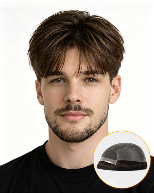 Q6 Hair System -Natural Lace Front Human Hair Toupee Pre-cut Hairpieces
