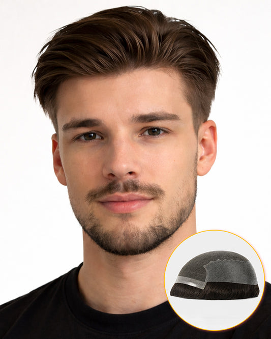 Pre-Cut Men's Quiff Hair System - Lace Front Q6 Base Durable Breathable Hair Toupee