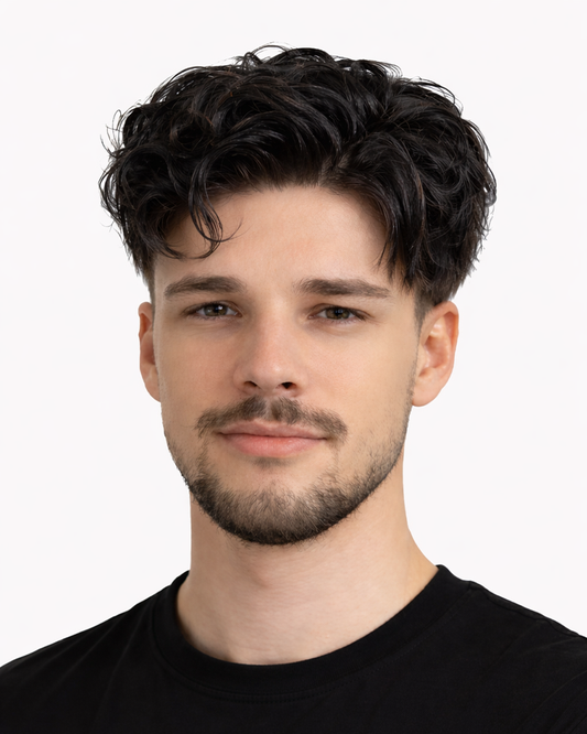 KR006 Men’s Curly Hair System – Lace Front PU Base | Pre-Cut Ready to Wear Toupee Natural Hairline Breathable