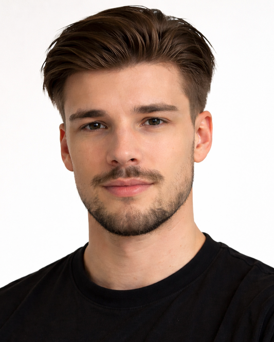 KR009 Men’s Quiff Hair System – Slick Back Pompadour Style | Lace Front Natural Hairline Pre-Cut Toupee