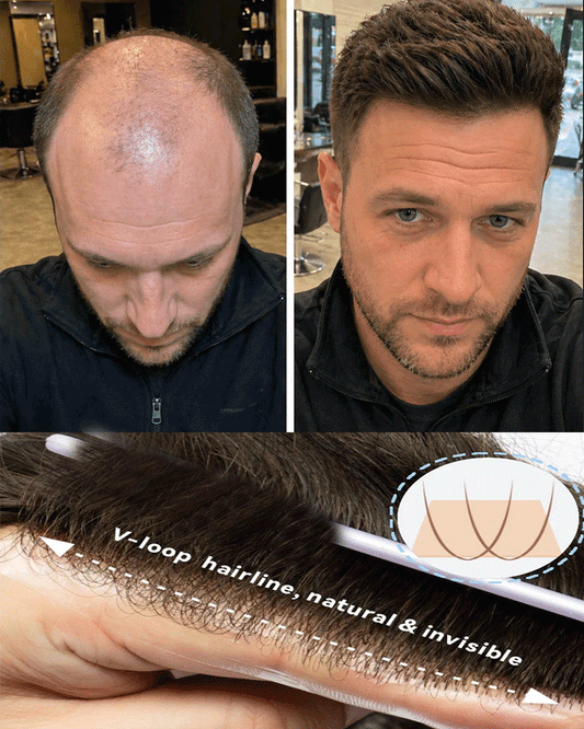 Mirage Men's Toupee | 0.06-0.08mm Full Super Thin Skin Base | Single Knotted Hair System