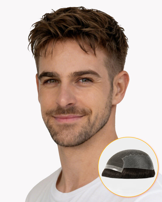 No-Cut Men’s Q6 Hair System - Ready to Wear French Lace Front Toupee | Natural Hairline