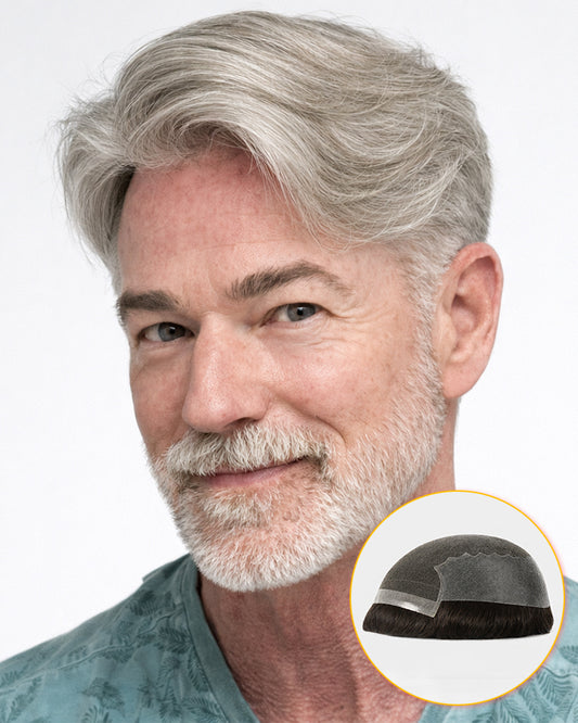 Full Lace Front Hair System - 100% Human Hair Toupee, Invisible Bleached Knots Q6 Hairpiece