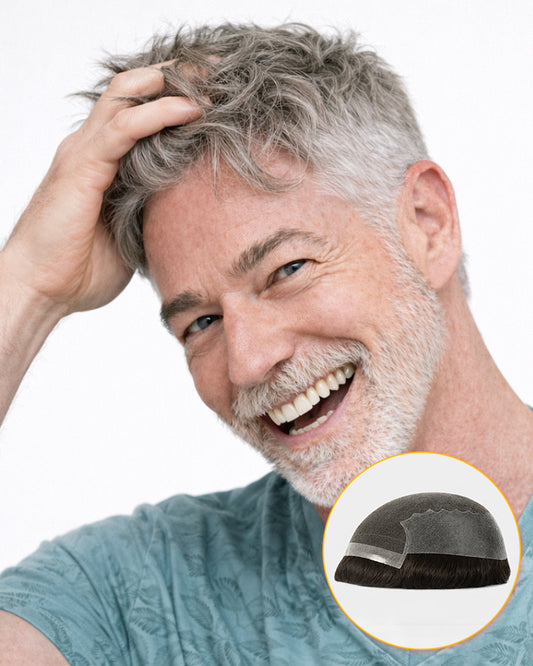 Pre-Cut Men's Hair System Q6 Base Natural Lace Front & Durable Skin Toupee for Thinning Hair