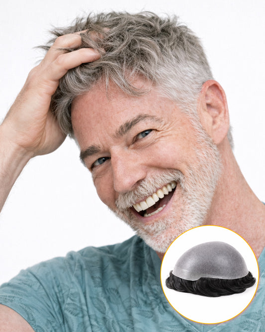 Pre-Cut Men's Toupee | Lace & Thin Skin Base Hair System | human hair replacement