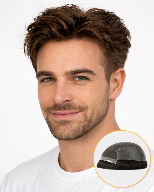 Invisible Lace Front & Durable PU Back Men Hair Toupee Replacement Hair System