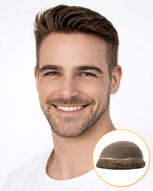 Pre-Cut Full Lace Men Hair System Invisible Breathable Bleach Knots Front Hair Replacement