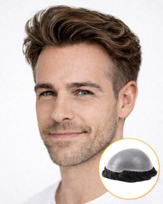 0.06-0.08mm Thin Skin Men's Hair System | V-Loop Hairline Toupee | Date Men Hair