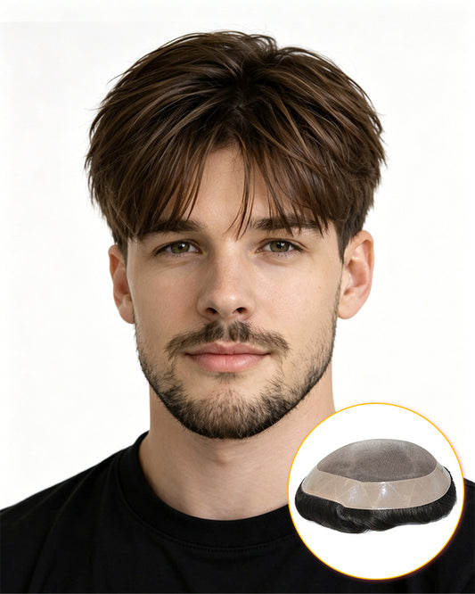 Pre-Cut Ready to Wear Men’s  Hair System –Fine Mono Top with Poly Coating in perimeter Hair Replacement