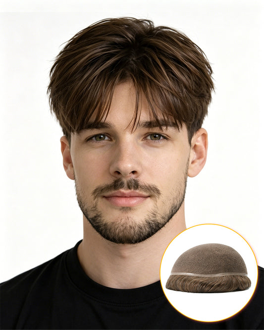 Pre-Cut Ready to Wear Men’s Side Part Hair Replacement Full Lace Hair Base