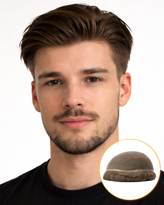 Men’s Quiff Hair System – Slick Back Pompadour Style | Lace Front Natural Hairline Pre-Cut Toupee