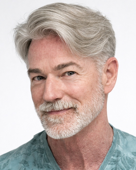 KR2001 Men’s Gray Hair System – Side Part Style | Lace Front Natural Hairline Pre-Cut Salt & Pepper Toupee