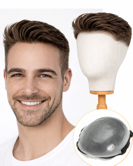 0.06mm Full Super Thin Skin Single Knots Base | Toupee for Men | Celebrities Choice