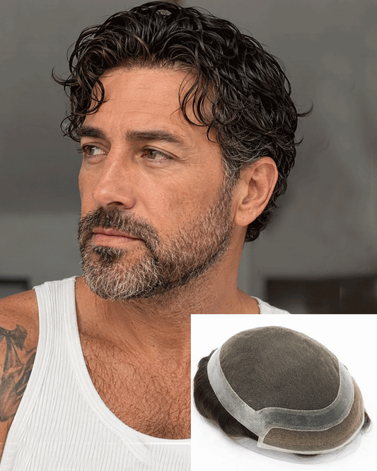 Hair System for Men | Full Lace in Center with 1'' Thin Skin Around and 1/2'' Lace in the Front | Hollywood Style