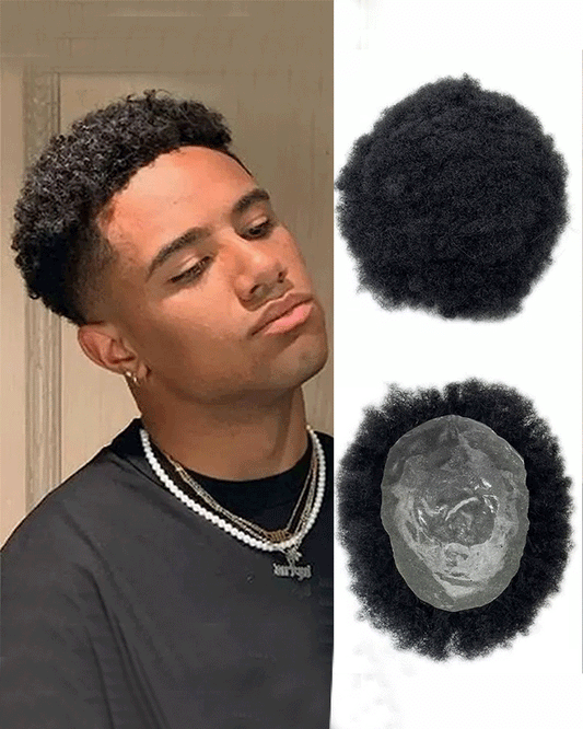 Afro Curl Thin Skin Black Men Hair System Pre-Cut Toupee Ready to wear Hair Replacement
