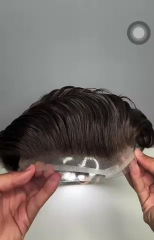 Q6 Pre-Cut Men's Hair System -Swiss Lace Front Toupee | Hair System for Bald Men