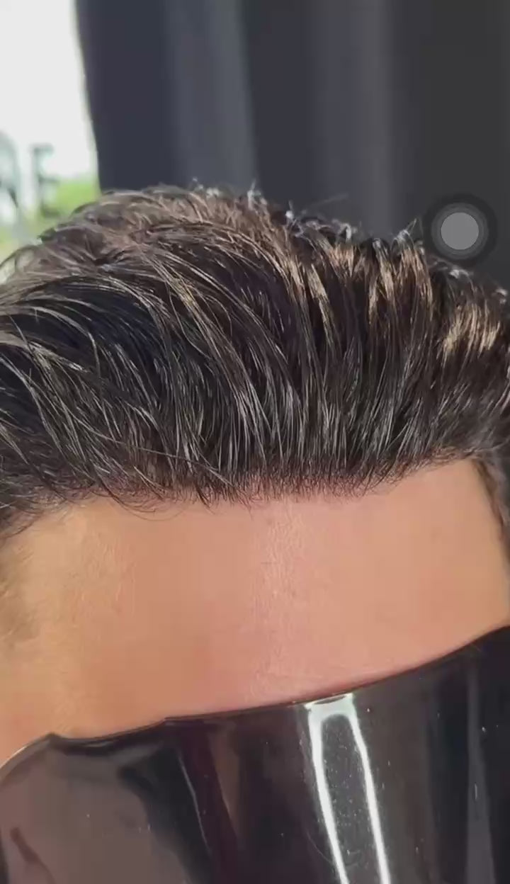 0.06-0.08mm Thin Skin Men's Hair System | V-Loop Hairline Toupee | Date Men Hair